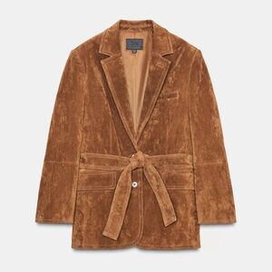 ZARA 100% SUEDE LEATHER JACKET XS-S 4341/747 BROWN COAT TIE